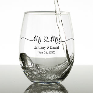 Modern Calligraphy Heart Mr. en Mrs Wedding Wijnglas Zonder Voet