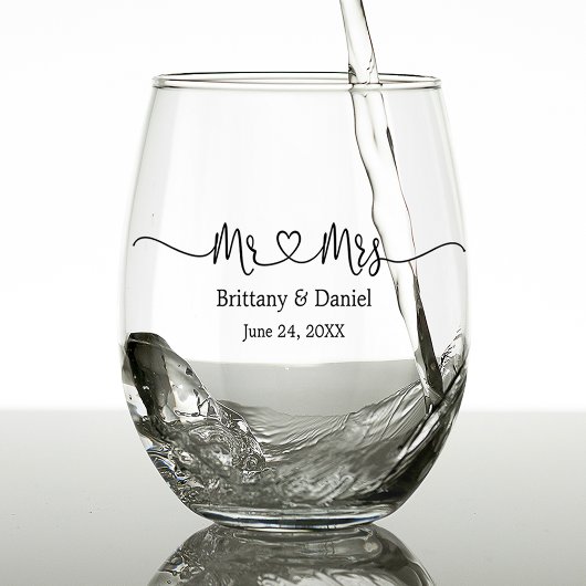 Modern Calligraphy Heart Mr. en Mrs Wedding Wijnglas Zonder Voet