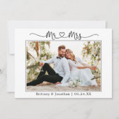 Modern Calligraphy Heart Wedding Mr en Mrs. Bedankkaart (Voorkant)