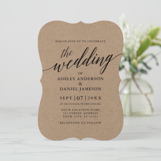 Modern Calligraphy Kraft Wedding Kaart (Staand voorkant)