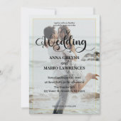 Modern Calligraphy Photo Faux Gold Wedding  Kaart (Voorkant)