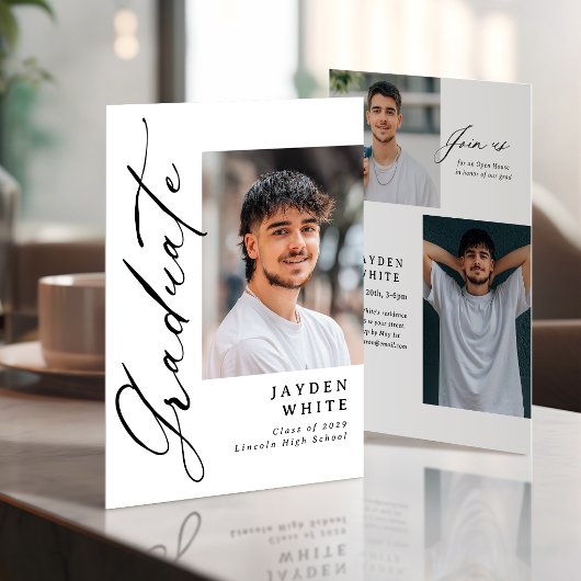 Modern Calligraphy Photo Graduation Announcement Kaart