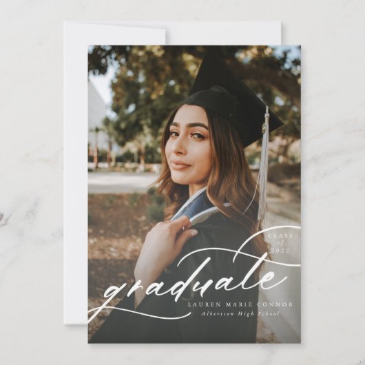 Modern Calligraphy Photo Graduation Vertical Aankondiging (Voorkant)