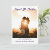 Modern Calligraphy Purple Married Little Christmas Feestdagenkaart (Staand voorkant)