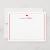 Modern Calligraphy Red Heart Personalized Notitiekaartje (Voorkant)