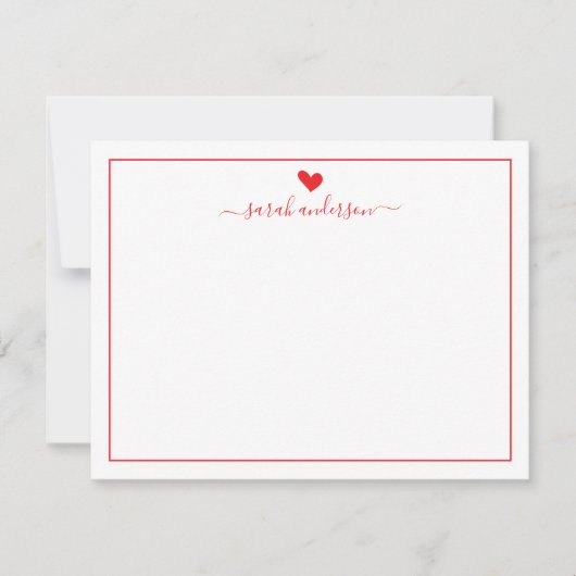 Modern Calligraphy Red Heart Personalized Notitiekaartje (Voorkant)