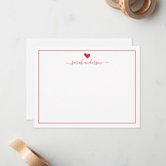 Modern Calligraphy Red Heart Personalized Notitiekaartje (Voorkant / Achterkant in situ)