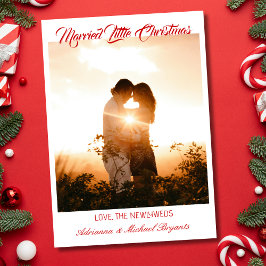 Modern Calligraphy Red Married Little Christmas Feestdagenkaart