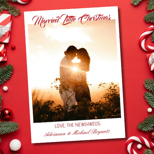Modern Calligraphy Red Married Little Christmas Feestdagenkaart