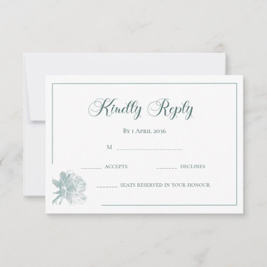 Modern Calligraphy Sage Green Floral Wedding RSVP  Notitiekaartje (Voorkant)