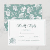 Modern Calligraphy Sage Green Floral Wedding RSVP  Notitiekaartje (Voorkant / Achterkant)