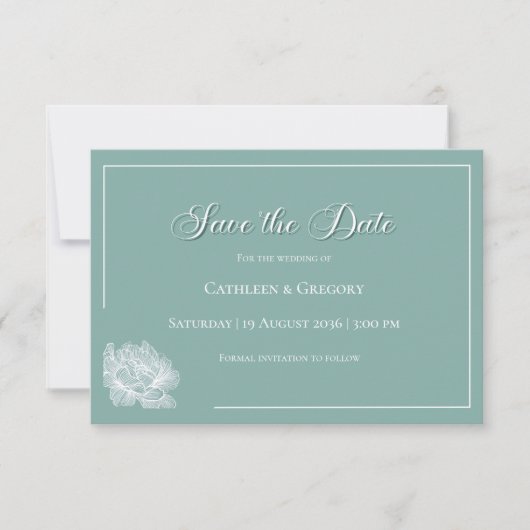 Modern Calligraphy Sage Green Floral Wedding Save The Date (Voorkant)