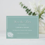 Modern Calligraphy Sage Green Floral Wedding Save The Date (Staand voorkant)