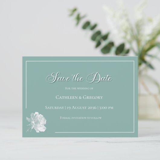 Modern Calligraphy Sage Green Floral Wedding  Save The Date (Staand voorkant)