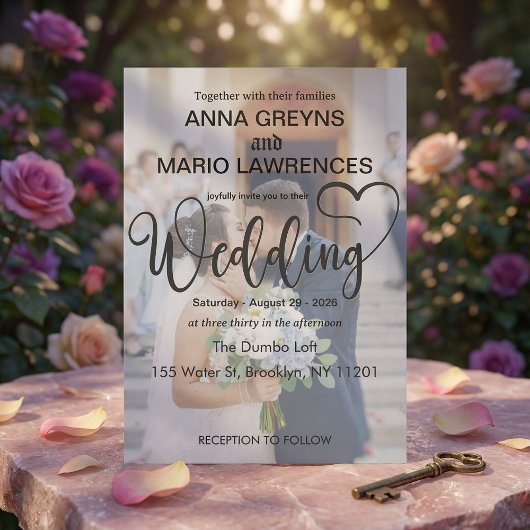 Modern Calligraphy Script 2 Photo Overlay Wedding Kaart