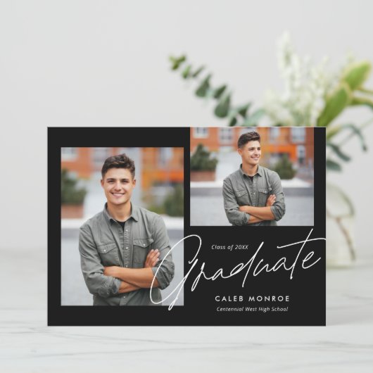 Modern Calligraphy Script 3 Foto Afstuderen Aankondiging (Staand voorkant)