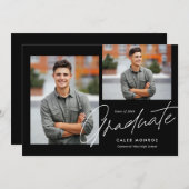 Modern Calligraphy Script 3 Foto Afstuderen Aankondiging (Voorkant / Achterkant)