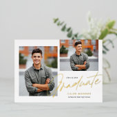 Modern Calligraphy Script 3 Foto Afstuderen Folie Uitnodiging (Staand Voorkant)