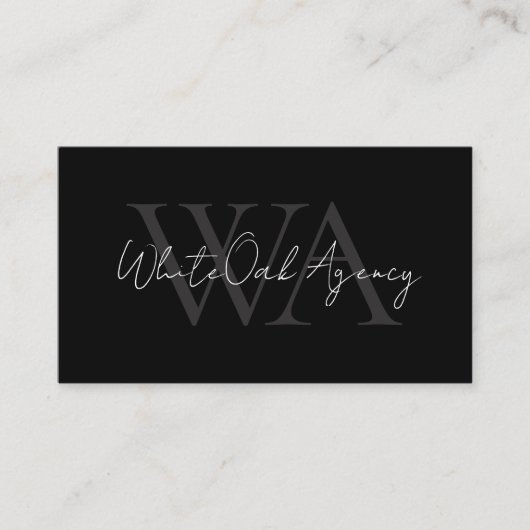Modern Calligraphy Script Black and White Monogram Visitekaartje (Voorkant)
