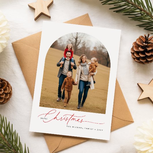 Modern Calligraphy Script Christmas Family Photo Feestdagenkaart