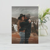 Modern Calligraphy Script Photo QR Code Wedding Kaart (Staand voorkant)