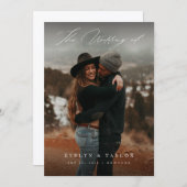 Modern Calligraphy Script Photo QR Code Wedding Kaart (Voorkant / Achterkant)