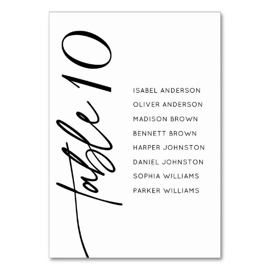 Modern Calligraphy Script Wedding Seating Chart Kaart (Voorkant)