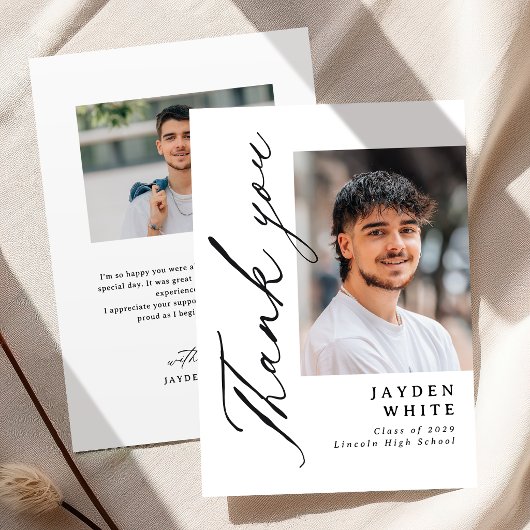 Modern Calligraphy Simple Photo Graduation Bedankkaart