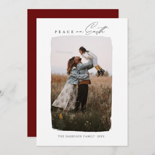 Modern Calligraphy Vertical Peace on Earth Feestdagenkaart (Voorkant / Achterkant)