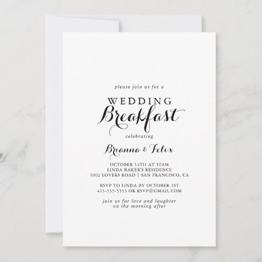Modern Calligraphy Wedding Breakfast Kaart (Voorkant)