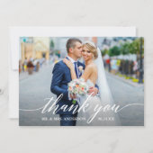 Modern Calligraphy Wedding Bride Groom 4 Foto Bedankkaart (Voorkant)