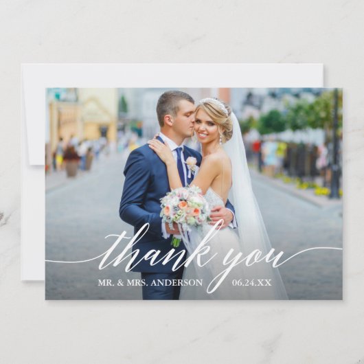 Modern Calligraphy Wedding Bride Groom 4 Foto Bedankkaart (Voorkant)
