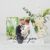 Modern Calligraphy Wedding Bride Groom Foto B Bedankkaart (Staand voorkant)