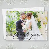Modern Calligraphy Wedding Bride Groom Foto B Bedankkaart