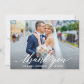 Modern Calligraphy Wedding Bride Groom Foto W Bedankkaart (Voorkant)