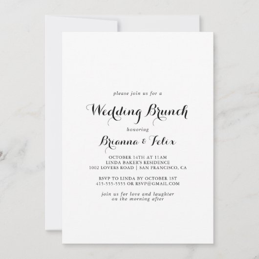 Modern Calligraphy Wedding Brunch Kaart (Voorkant)