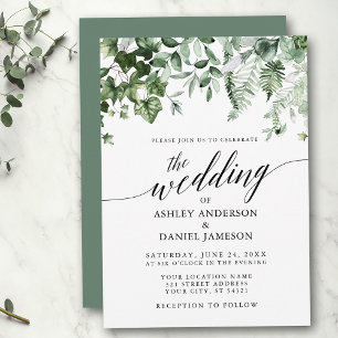 Modern Calligraphy Wedding Ivy Ferns Sage Green Kaart