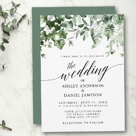 Modern Calligraphy Wedding Ivy Ferns Sage Green Kaart
