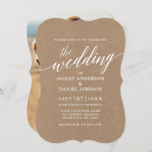 Modern Calligraphy Wedding Kraft foto Terug Kaart