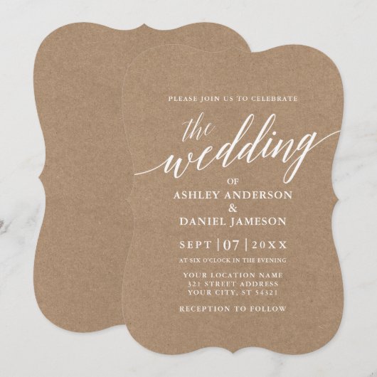 Modern Calligraphy Wedding Kraft Kaart (Voorkant / Achterkant)