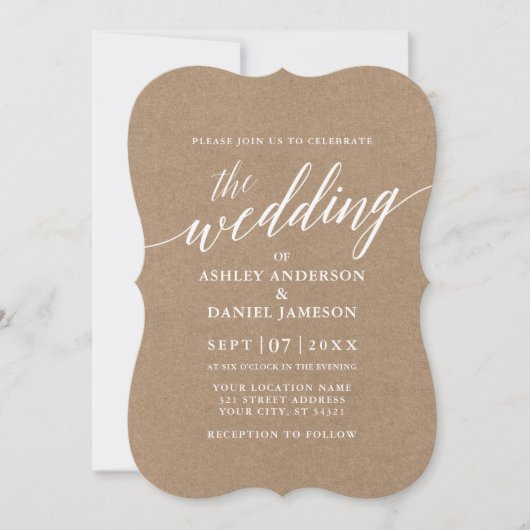Modern Calligraphy Wedding Kraft Kaart (Voorkant)