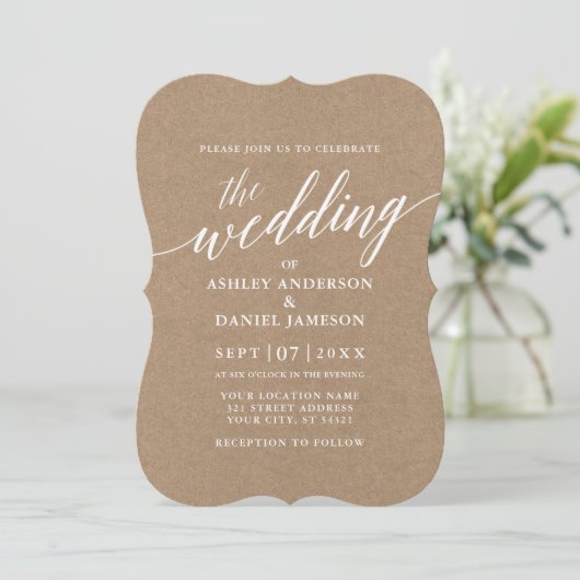 Modern Calligraphy Wedding Kraft Kaart (Staand voorkant)