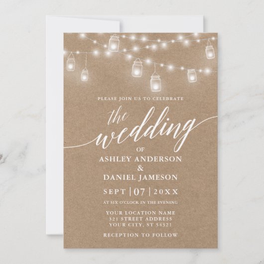 Modern Calligraphy Wedding Lights Kraft Kaart (Voorkant)