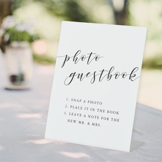 Modern Calligraphy Wedding Photo Guestbook Reclamebord Met Voetstuk