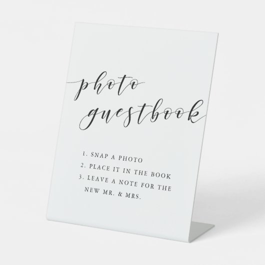 Modern Calligraphy Wedding Photo Guestbook Reclamebord Met Voetstuk (Voorkant)