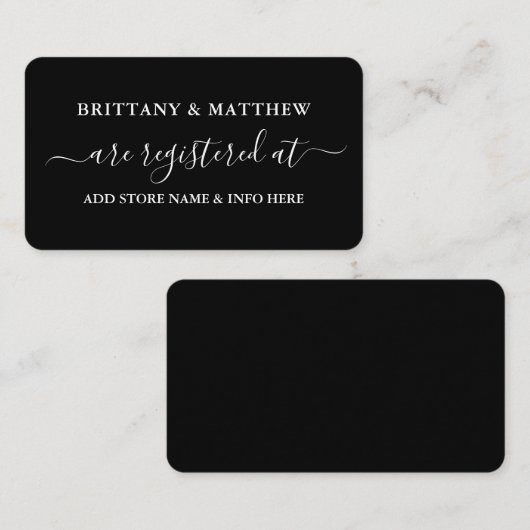 Modern Calligraphy Wedding Registry Black Informatiekaartje (Voorkant / Achterkant)