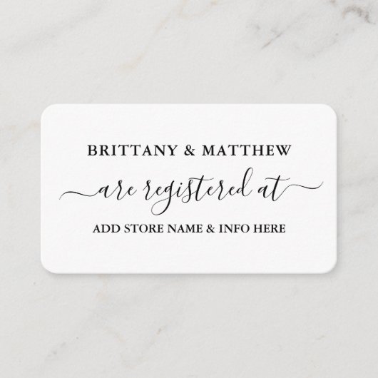 Modern Calligraphy Wedding Registry Black White Informatiekaartje (Voorkant)