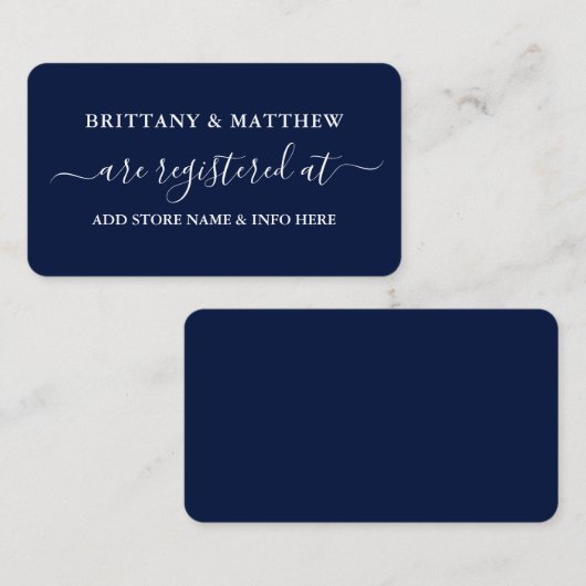 Modern Calligraphy Wedding Registry Blue Informatiekaartje (Voorkant / Achterkant)