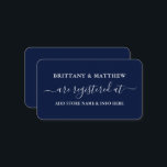 Modern Calligraphy Wedding Registry Blue Informatiekaartje<br><div class="desc">De moderne Kaart van het Invoegsel van de Registratie van het Berichten van het Manuscript van de Rendy van de Rendy. Navy blue</div>