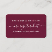 Modern Calligraphy Wedding Registry Burgundy Informatiekaartje (Voorkant)